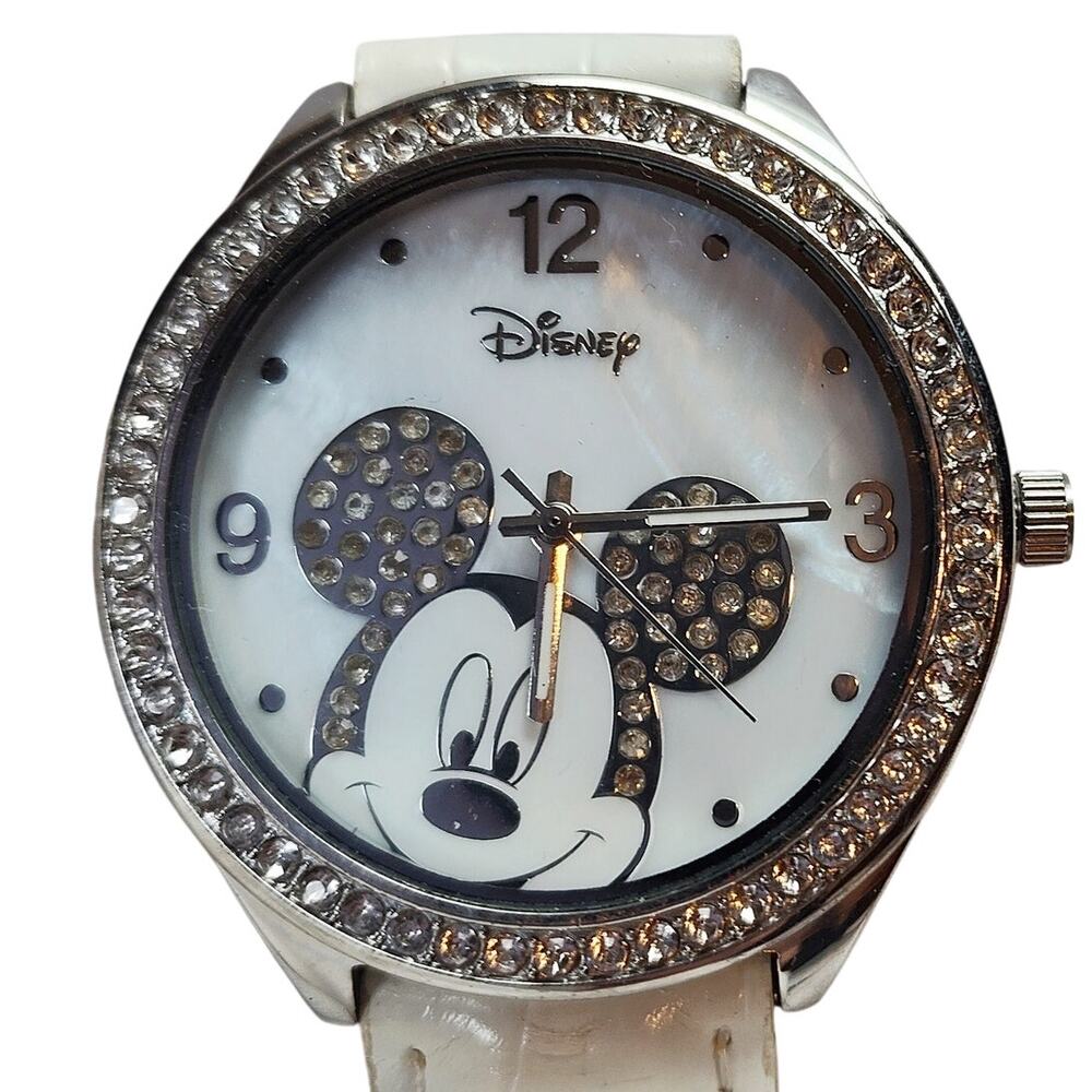 Disney Minnie Mouse Crystal Bezel White Strap Watch